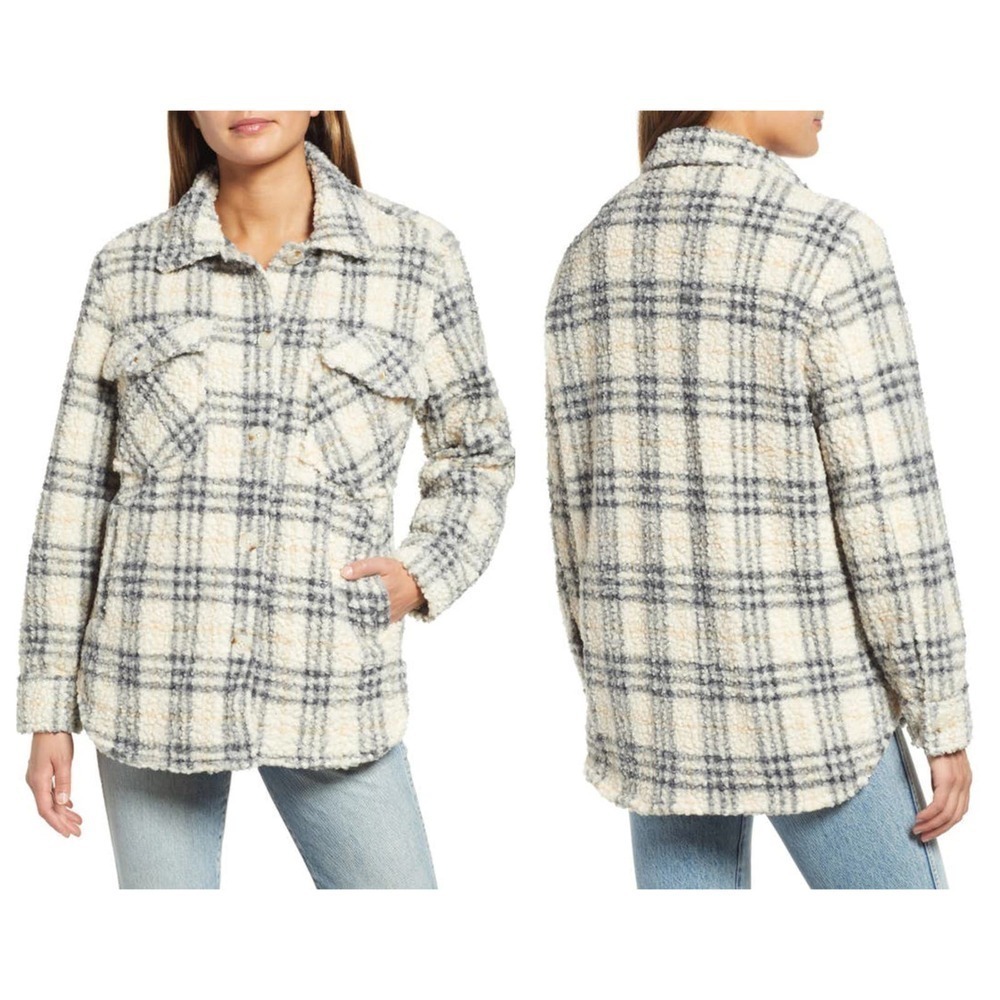 NWT BLANKNYC Plaid High Pile Shacket Size Medium